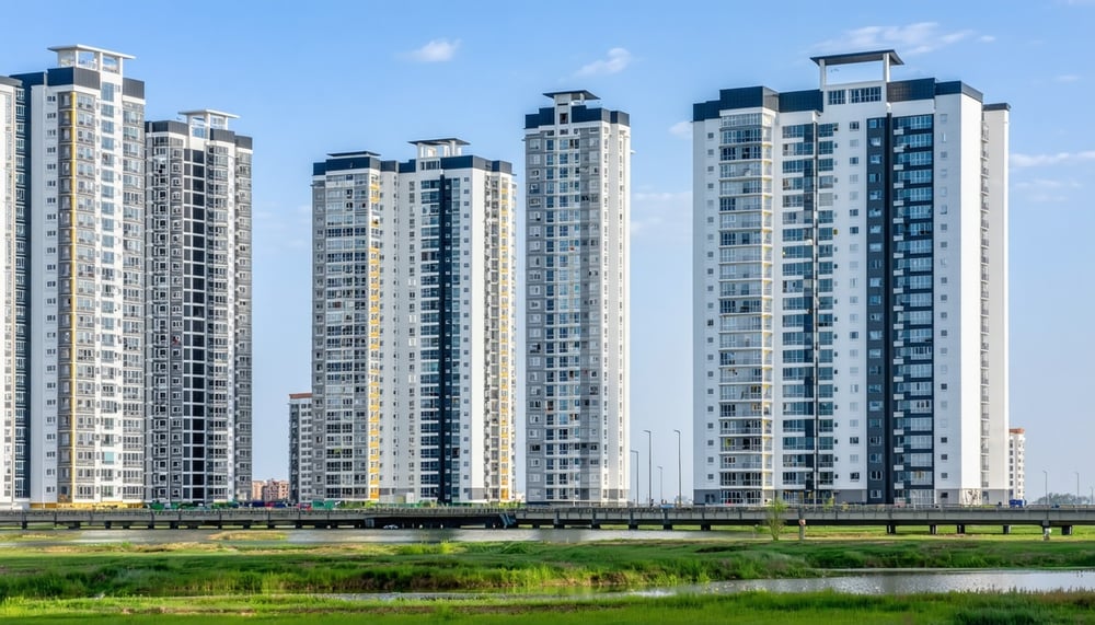 A thriving real estate landscape with modern buildings A thriving real estate landscape with modern buildings